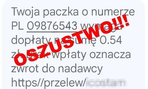 screenshot fejkowej wiadomości z napisem oszustwo