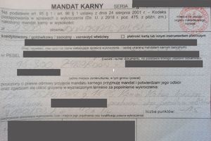 zanonimizowany blankiet mandatu karnego