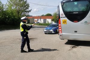 policjant sprawdza oświetlenie pojazdu